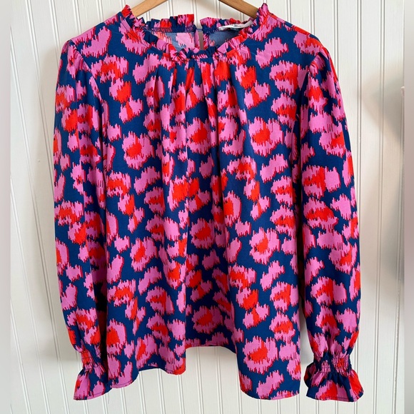 Michelle Mcdowell Pink and Red Patterned Floral Blouse Size Large - Picture 1 of 6